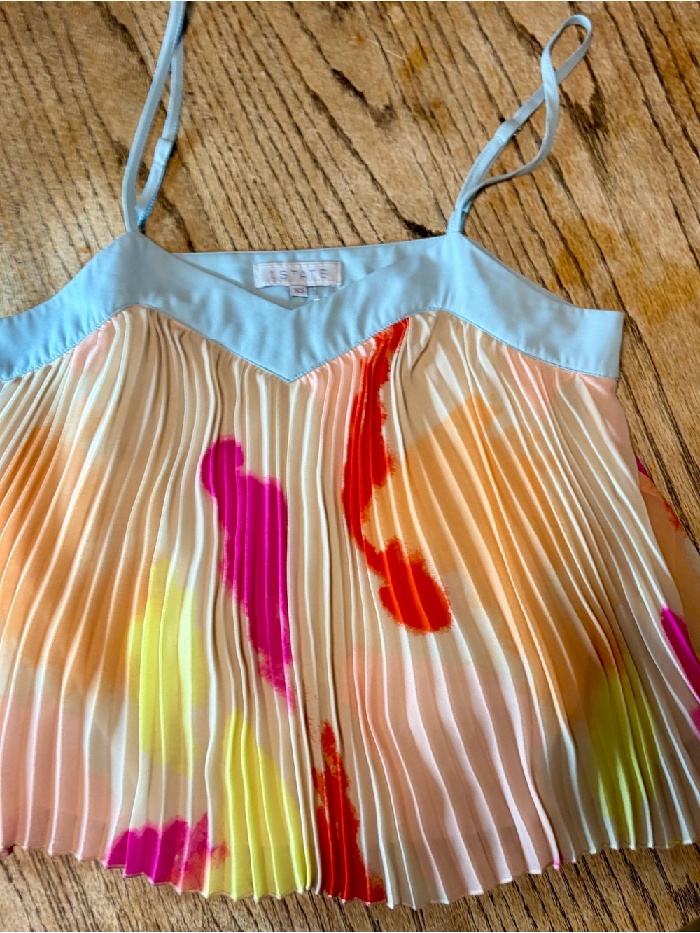 1.STATE Pleated Multicolor Dress with Light Blue Yoke